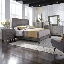 Liberty Furniture 406-BR-KPLDMCN Modern Farmhouse - 5 Piece Bedroom Set (King Platform Bed, Dresser & Mirror, Chest, Nightstand) - Gray