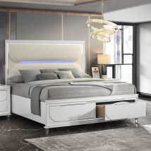 ACME BD02316EK Tarian - Eastern King Bed With LED & Storage - White Boucle & Pearl White