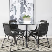Coaster Fine Furniture 108291-S5A Aviano - 5 Piece Round Glass Top Dining Table Set With Rattan Chairs - Gunmetal