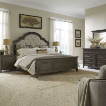 Liberty Furniture 297-BR-CKUBDMN Liberty Furniture 297-BR-CKUBDMN Paradise Valley - 4 Piece Bedroom Set (California King Upholstered Bed, Dresser & Mirror, Nightstand) - Saddle Brown