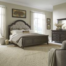 Liberty Furniture 297-BR-CKUBDM Liberty Furniture 297-BR-CKUBDM Paradise Valley - 3 Piece Bedroom Set (California King Upholstered Bed, Dresser & Mirror) - Saddle Brown