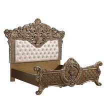 ACME BD00471EK Constantine - Eastern King Bed - PU Leather, Light Gold, Brown & Gold Finish