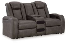 Signature Design by Ashley® 3660218 Fyne-dyme - Shadow - Power Reclining Loveseat With Console/Adj Hdrst