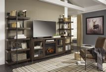 Signature Design by Ashley® W633/68/34(2)/W100-101 Starmore - Brown / Gunmetal - 4 Pc. - Entertainment Center - 70" TV Stand With Faux Firebrick Fireplace Insert
