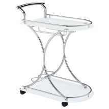 CoasterEveryday 910002 Elfman - 2-Tier Glass Shelf Metal Bar Cart - White And Chrome