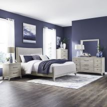 Liberty Furniture 694-BR-KUBDMCN Liberty Furniture 694-BR-KUBDMCN New Haven - 5 Piece Bedroom Set (King Upholstered Bed, Dresser & Mirror, Chest, Night Stand) - Sanctuary White