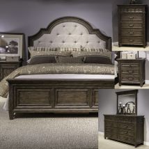 Liberty Furniture 297-BR-KUBDMCN Liberty Furniture 297-BR-KUBDMCN Paradise Valley - 5 Piece Bedroom Set (King Upholstered Bed, Dresser & Mirror, Chest, Nightstand) - Saddle Brown