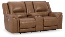 Signature Design by Ashley® U8281518 Trasimeno - Caramel - Power Reclining Loveseat With Console /Adj Hdrst