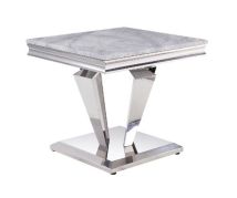 ACME 87219 Satinka - End Table - Light Gray Printed Faux Marble & Mirrored Silver Finish