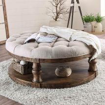 Furniture of America CM4424A-F-C Mika - Coffee Table With Cushion Top - Antique Oak