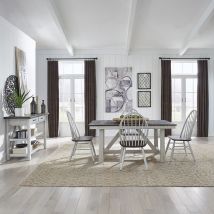 Liberty Furniture 139WH-CD-O5TRS Liberty Furniture 139WH-CD-O5TRS Farmhouse - 5 Piece Trestle Table Set - Two Tone White / Wood Tone
