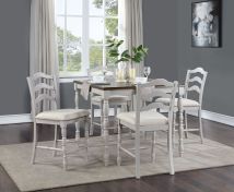 ACME DN01439 Bettina - Counter Height Table Set (5 Piece) - Beige Fabric, Antique White & Weathered Oak