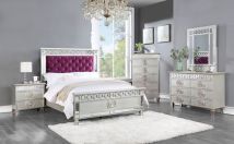 ACME BD01278F Varian - Full Bed - Burgundy Velvet, Silver & Mirrored Finish