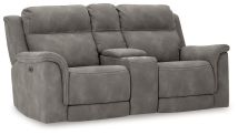 Ashley Furniture 5930118 Next-Gen Durapella - Power Reclining Loveseat with Console/Adj Hdrst - Slate