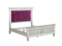 ACME BD01279T Varian - Twin Bed - Burgundy Velvet, Silver & Mirrored Finish