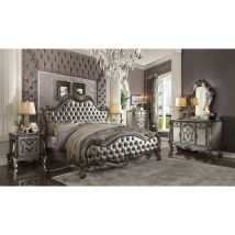 ACME 26837EK Versailles II - Eastern King Bed - Silver PU & Antique Platinum