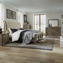 Liberty Furniture 615-BR-KSLDMCN Liberty Furniture 615-BR-KSLDMCN Americana Farmhouse - 5 Piece Bedroom Set (King Sleigh Bed, Dresser & Mirror, Chest, Nightstand) - Dusty Taupe