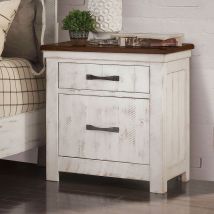 Furniture of America CM7962N Alyson - Nightstand With USB Plug - Distressed White / Walnut