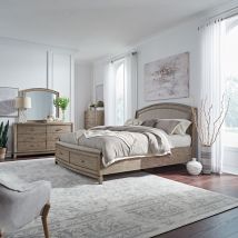 Liberty Furniture 805-BR-KUSDMC Avalon - 4 Piece Bedroom Set (King Upholstered Storage Bed, Dresser & Mirror, Chest) - Burnished Beige