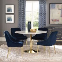 CoasterElevations 192061-S5 Kella - 5 Piece Round Marble Top Dining Set - Blue And Gold