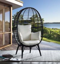 ACME OT01098 Penelope - Patio Lounge Chair - Light Gray Fabric & Black Finish