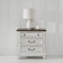 Liberty Furniture 237-BR61 River Place - 3 Drawer Nightstand With Charging Station - Riverstone White & Tobacco