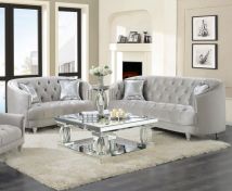 CoasterElevations 508461-S2 Avonlea - 2 Piece Upholstered Sloped Arm Sofa Set Velvet - Pearl Silver