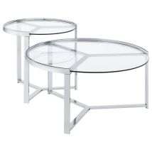 Coaster Fine Furniture 708400 Delia - 2 Piece Round Glass Top Nesting Coffee Table - Chrome