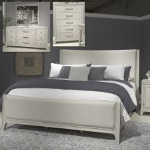 Liberty Furniture 694-BR-KCUBDMC Liberty Furniture 694-BR-KCUBDMC New Haven - 4 Piece Bedroom Set (California King Upholstered Bed, Dresser & Mirror, Chest) - Sanctuary White