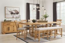 Ashley Furniture D773/32/124(3)/09/60 Havonplane - 9 Pc. - Counter Extension Table, 6 Upholstered Barstools, Bench, Server - Brown
