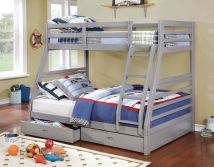 Furniture of America CM-BK588GY-BED California - Twin Over Full Bunk Bed With 2 Drawers - Gray