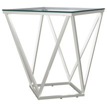 Coaster Fine Furniture 709737 Brittania - Square Glass Top Geometric End Table - Nickel
