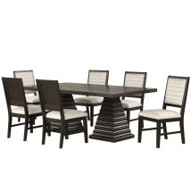 New Classic 40-D4101-D6C New Classic 40-D4101-D6C Plateau - 78" Rectangle Dining Table And 6 Chairs - Dark Brown / Beige