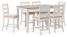 Ashley Furniture D394-423 Skempton - Counter Height Dining Table and Bar Stools (Set of 7) - White / Light Brown