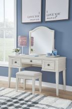 Ashley Furniture B742B11 Robbinsdale - Mirrored Vanity With Stool - Antique White