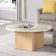 ACME LV03005 Qwin - Coffee Table With Marble Top - Oak