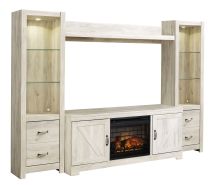 Ashley Furniture W331W8 Bellaby - Entertainment Center - TV Stand With Faux Firebrick Fireplace Insert - Whitewash