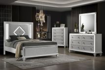 New Classic 00-1583-34C New Classic 00-1583-34C Stardust - 5/0 Queen 4 Piece Bedroom Set (Bed & Dresser & Mirror & Chest) - White