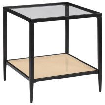 Coaster Fine Furniture 710657 Amherst - Glass Top Metal with Cane Shelf End Table - Black
