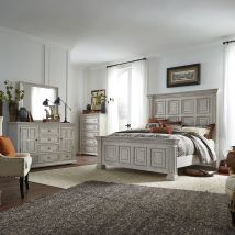 Liberty Furniture 361W-BR-QPBDMC Big Valley - 4 Piece Bedroom Set (Queen Panel Bed, Dresser & Mirror, Chest) - Whitestone
