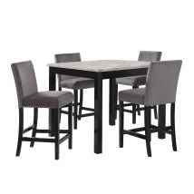 New Classic D400-52S-GRY Celeste - 5 Piece Marble Finish Counter Dining Set (Table & 4 Chairs) - Gray