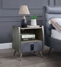 ACME BD00440 Doris - Nightstand - Gray Top Grain Leather & Aluminum