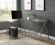 ACME OF00041 Dazenus - Desk - Clear Glass & Silver Finish