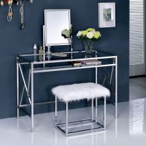 Furniture of America CM-DK6707CRM Lismore - Vanity With Stool - Pearl Silver