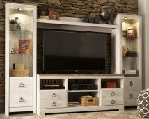 Ashley Furniture W267W3 Ashley Furniture W267W3 Willowton - 4 Pc. - Entertainment Center - 64" TV Stand With Fireplace Option - Whitewash