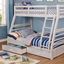 Furniture of America CM-BK588BWH-BED California - Twin Over Full Bunk Bed With 2 Drawers - Wire - Brushed White