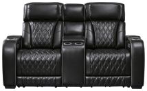 Signature Design by Ashley® U2710618 Boyington - Black - Power Reclining Loveseat With Console/ Adj Headrest