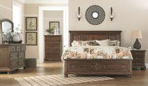 Signature Design by Ashley® B719/31/36/46/58/76/95 Flynnter - Medium Brown - 6 Pc. - Dresser, Mirror, Chest, California King Panel Bed With 2 Storage Drawers