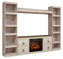 Signature Design by Ashley® EW0267W9 Willowton - Whitewash - 5-Piece Entertainment Center With Electric Fireplace