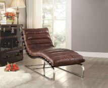 ACME 96670 Qortini - Chaise - Vintage Dark Brown Top Grain Leather & Stainless Steel